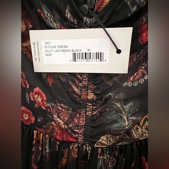 NWT $625 Cara Cara Ritchie Dress Multi Jacobean Black Size Medium - Picture 7 of 8